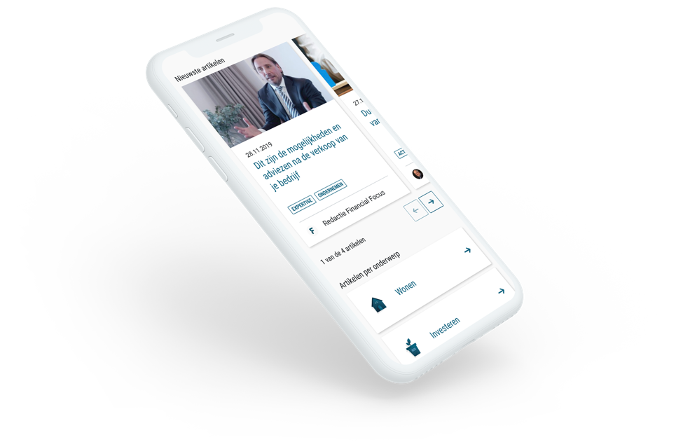 Mobiel scherm met onderdeel van de Financial Focus homepage