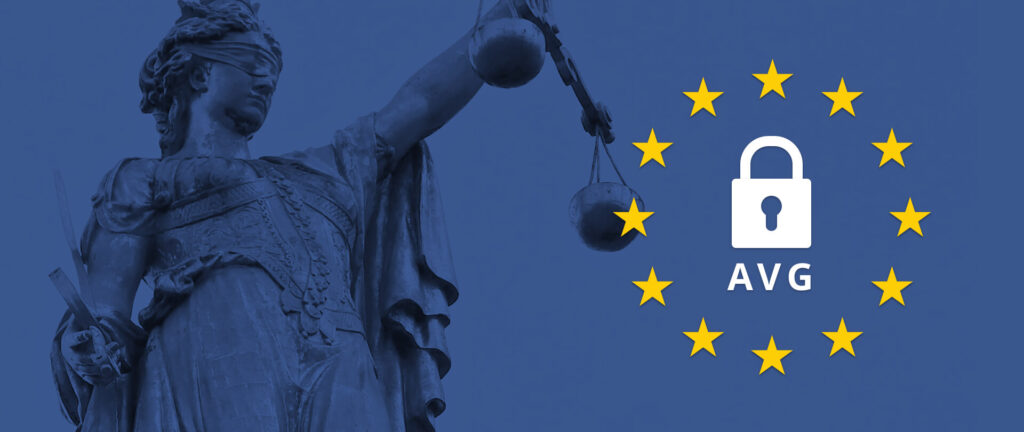 Vrouwe justitia met AVG symbool met sterren