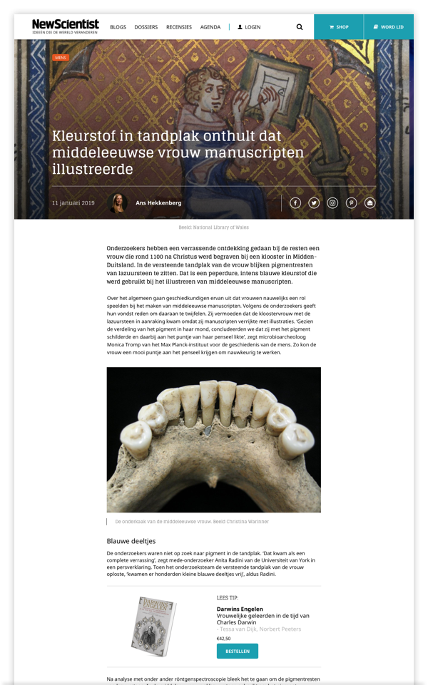 Article mockup of the New Scientist website