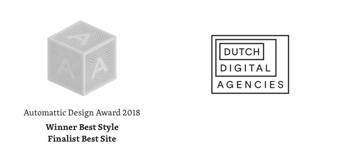 Automattic Design award logo and Dutch Digital Agencies logo
