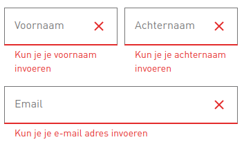 Schermafbeelding toont een formulier met duidelijke foutmeldingen.