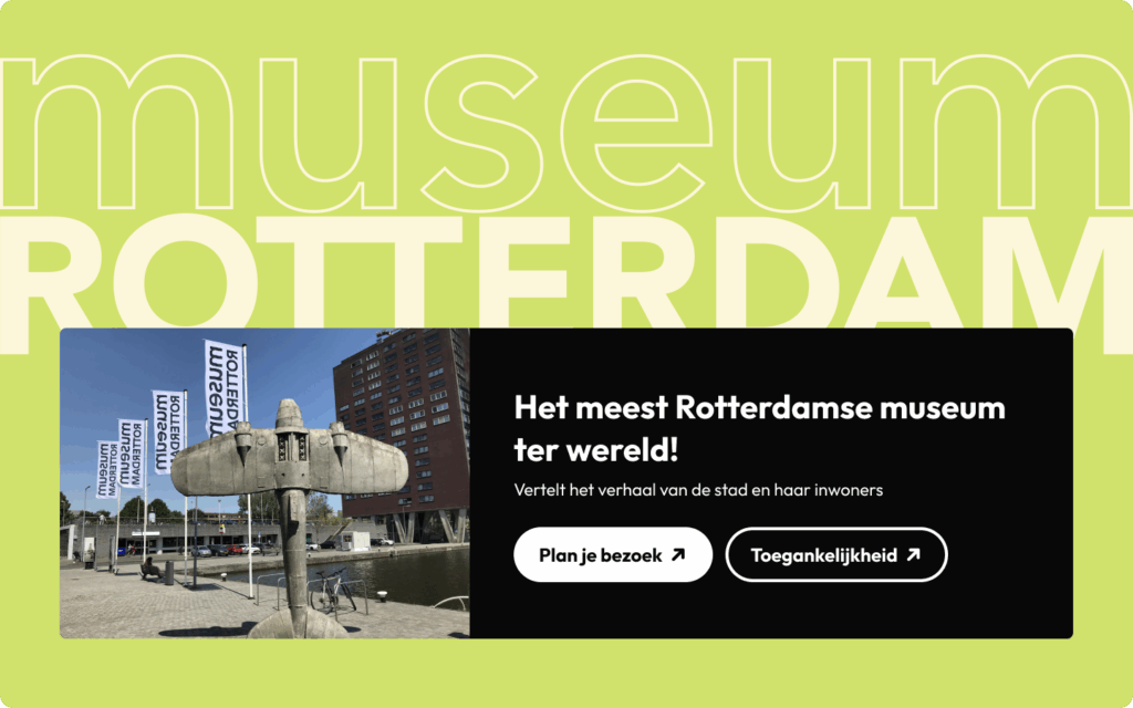 Onderdeel van de website met tekst: Het meest Rotterdamse museum ter wereld! Vertelt het verhaal van de stad en haar inwoners.