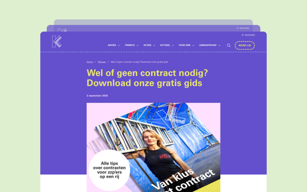 Download pagina van één van de gids pagina's van Kunstenbond: wel of geen contract nodig?