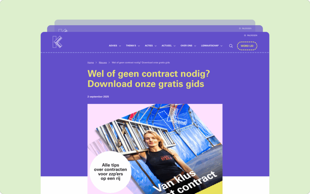 Download pagina van één van de gids pagina's van Kunstenbond: wel of geen contract nodig?