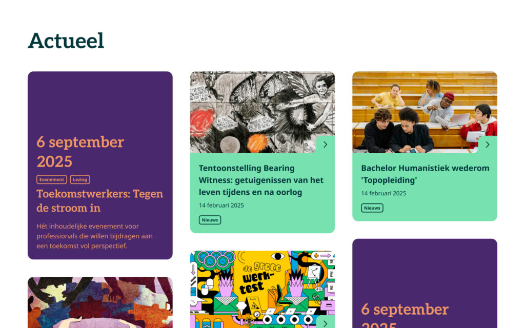 Voorbeeld van het actueel overzicht van de website