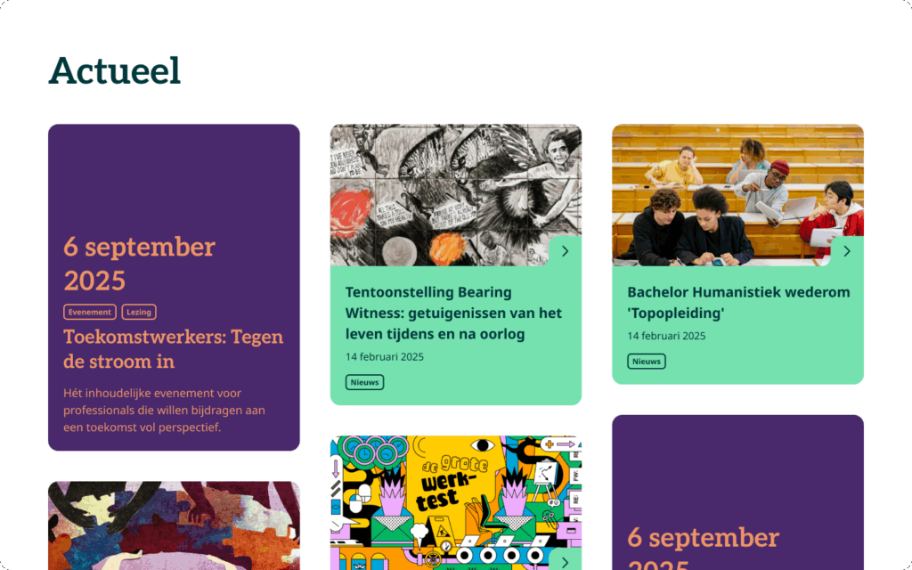 Voorbeeld van het actueel overzicht van de website