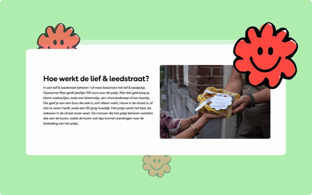 Voorbeeld van de lief en leedstraat van de website, waarbij uitgelegd wordt hoe de lief en leedstraat werkt.
