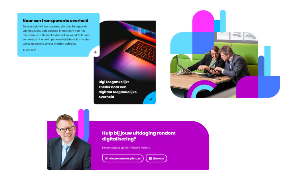 Grafische compositie met blokken in ICTU stijl.