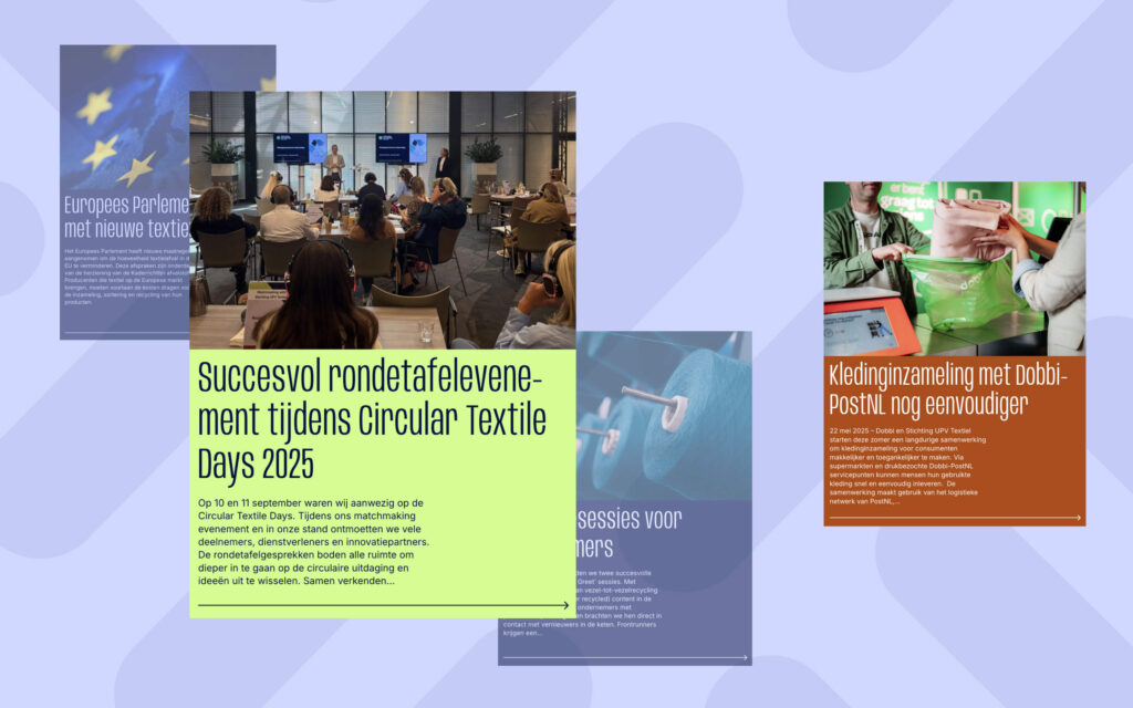 Collage van artikelen blokken van Stichting UPV Textiel website