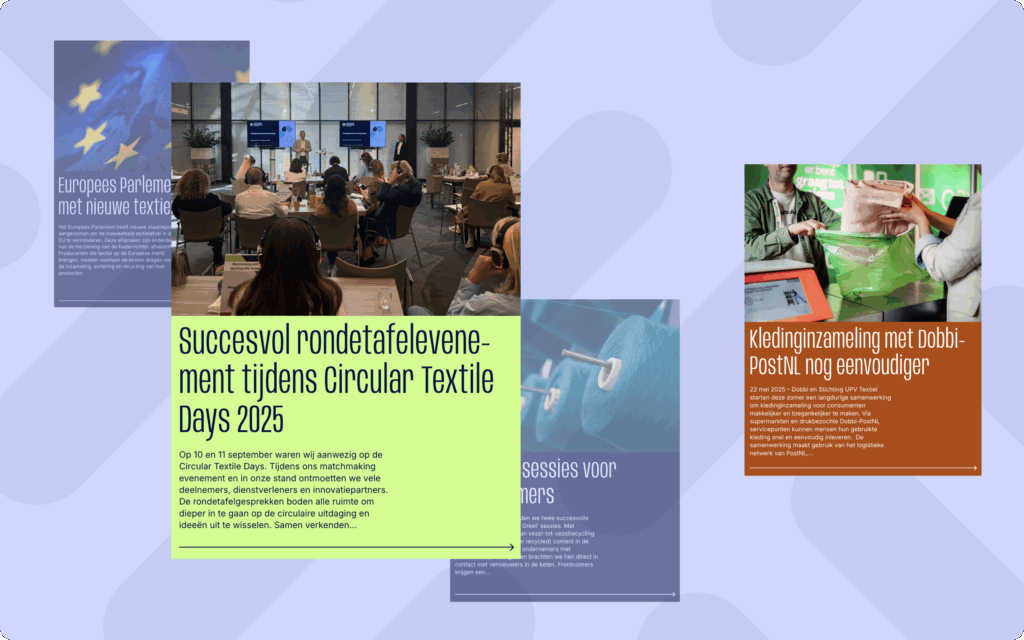 Collage van artikelen blokken van Stichting UPV Textiel website