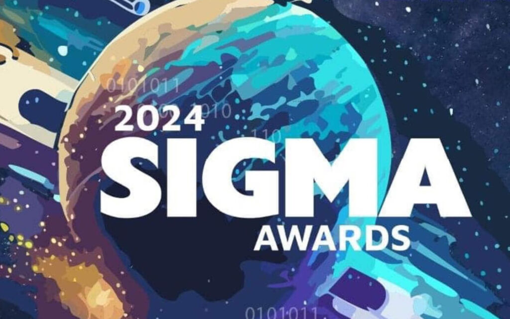 Een kleurrijke, abstracte illustratie van een planeet met de tekst '2024 SIGMA AWARDS'.