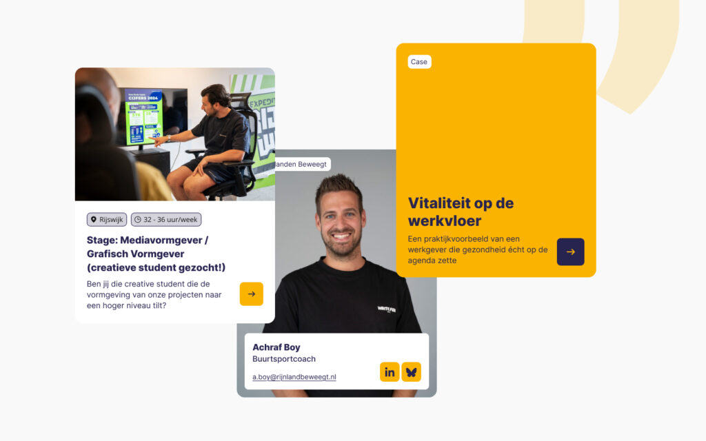 Collage van cards van de website SBG Vitality