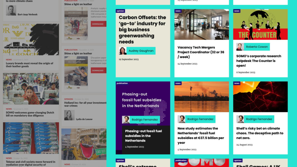 Een overzicht van nieuws- en opinieartikelen op de website van SOMO.