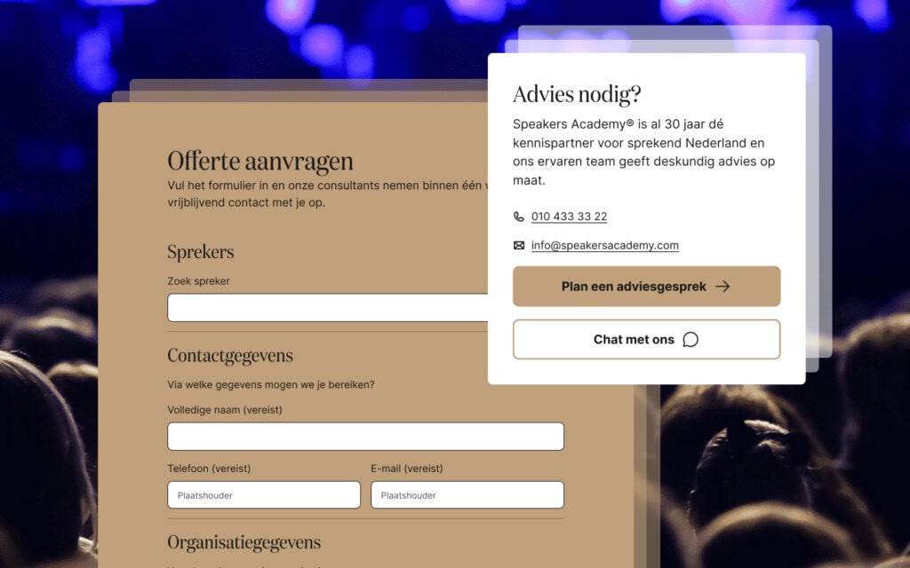 Compositie van UI-elementen voor de offerte- en adviesaanvraag.