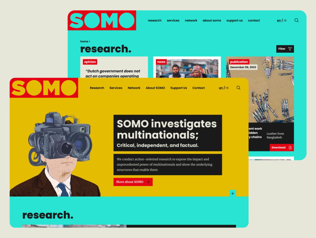 De homepagina van de SOMO website.