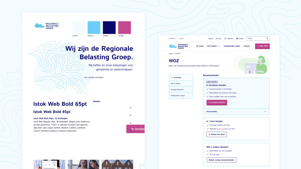 Stijlgids en website-ontwerp van de Regionale Belasting Groep.